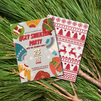Invitación Ugly Sweater Christmas Party Vintage Red 
