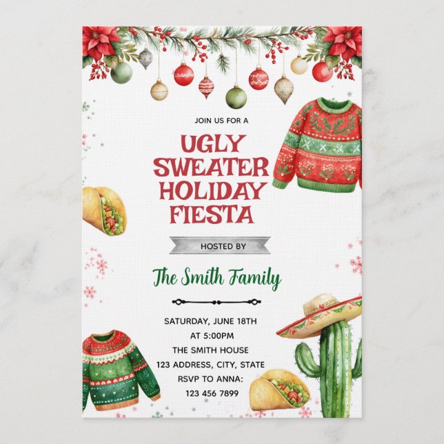 Invitación Ugly Sweater Fiesta Christmas party Invitation (Anverso)