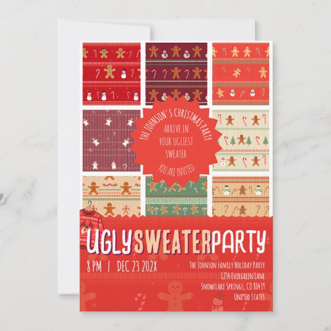 Invitación Ugly Sweater Gingerbread Knit Christmas Party (Anverso)