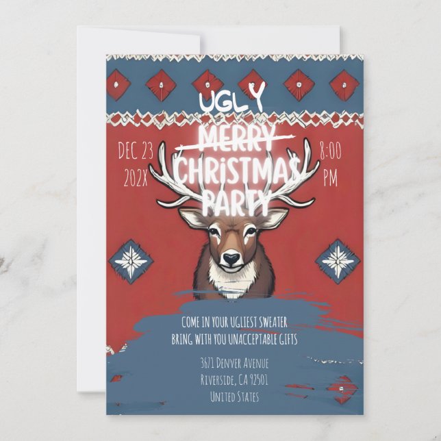 Invitación Ugly Sweater Reindeer Christmas Party Invitation (Anverso)