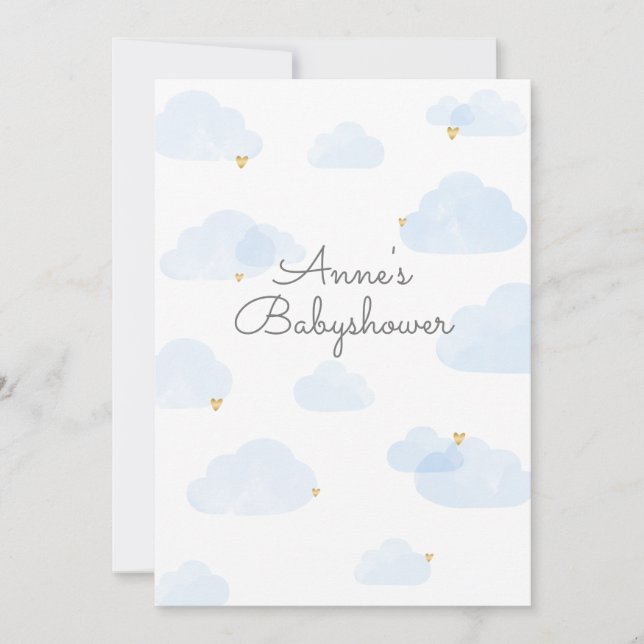 Invitación Uitnodiging babyshower jongen wolken lichtblauw (Anverso)