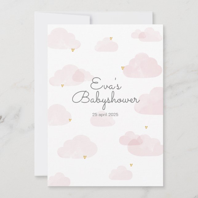 Invitación Uitnodiging babyshower meisje roze wolken (Anverso)