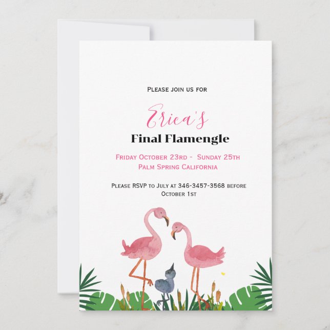 Invitación Última Bachelorette Flamengo e itinerario de fin d (Anverso)