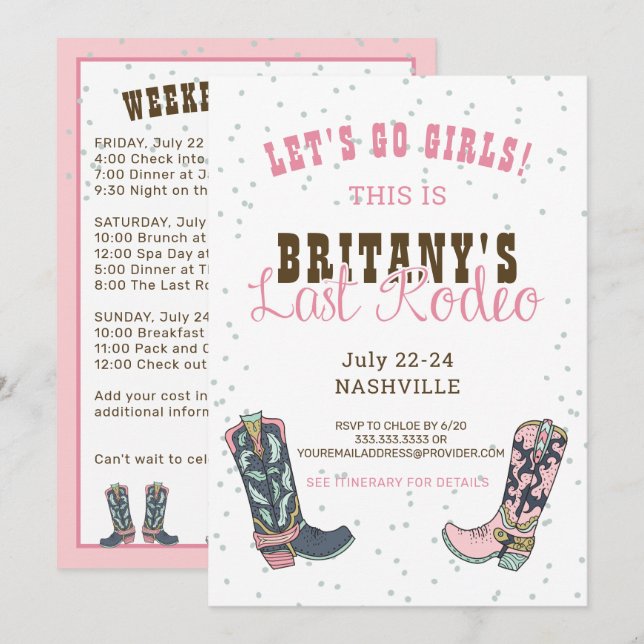 Invitación Última Bachelorette Rodeo Rosa de Nashville (Anverso / Reverso)