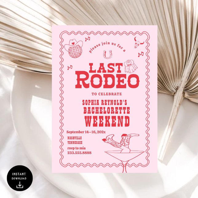 Invitación Última Bachelorette Rodeo Rosa y Roja (Subido por el creador)