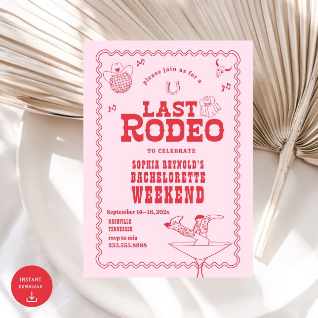 Invitación Última Bachelorette Rodeo Rosa y Roja (Subido por el creador)