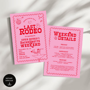 Invitación Última Bachelorette Rodeo Rosa y Roja