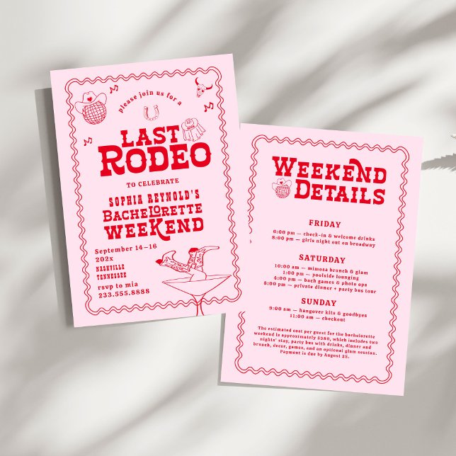 Invitación Última Bachelorette Rodeo Rosa y Roja (Subido por el creador)