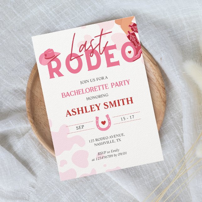 Invitación Última Bodega Rosada de la Fiesta de la Bachelette (Last Rodeo Pink Red Bachelorette Party Invitation)