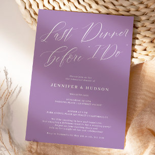 Invitación Última cena boda morado para el ensayo