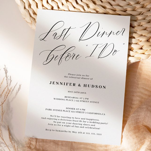 Invitación Última cena cena ensayo boda blanco negro (Subido por el creador)