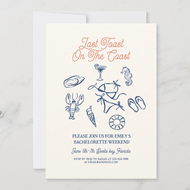 Invitación Última costa tostada Bachelorette Weekend (Anverso)
