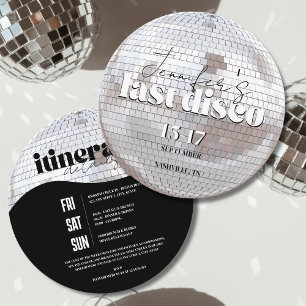 Invitación Última disco 70 Bachelorette Weekend Itinerario