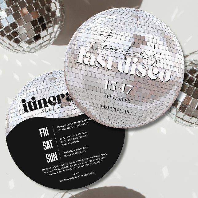 Invitación Última disco 70 Bachelorette Weekend Itinerario (Last Disco 70s Bachelorette Weekend Itinerary Details Invitation)