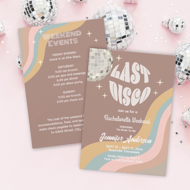 Invitación Última disco 70 Retro Groovy Bachelorette Weekend (Subido por el creador)