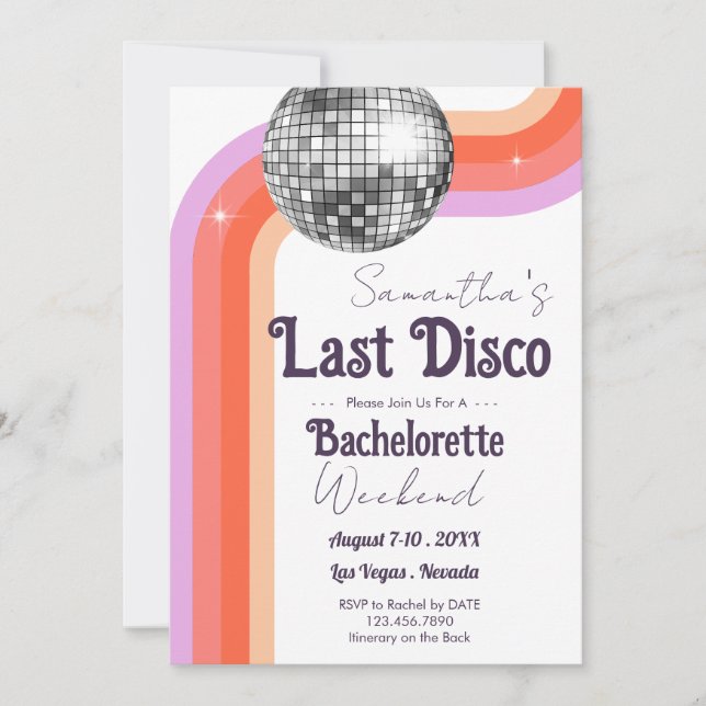 Invitación Última Disco Bachelorette Weekend e Itinerary Inv (Anverso)