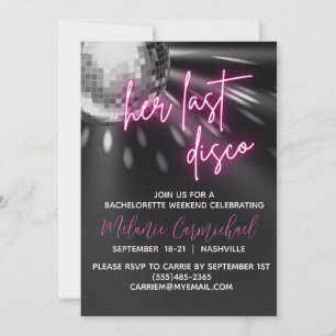 Invitación Última Disco Bachelorette Weekend Itinerario