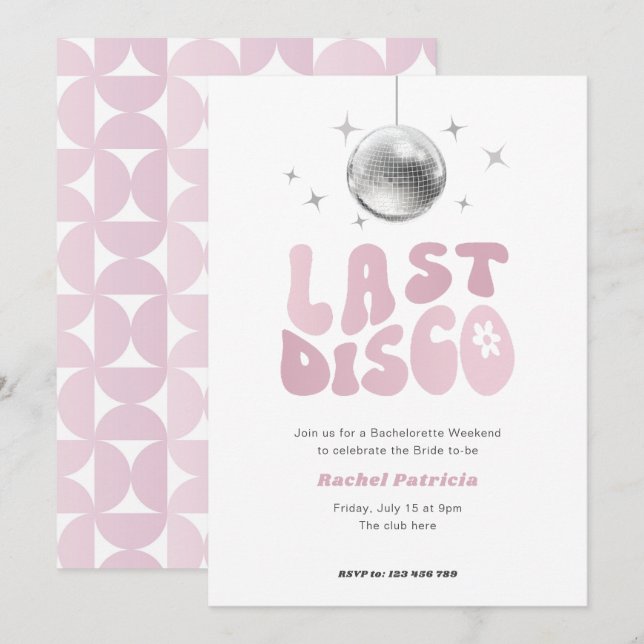Invitación Última disco, fiesta de soltera de disco retro (Anverso / Reverso)