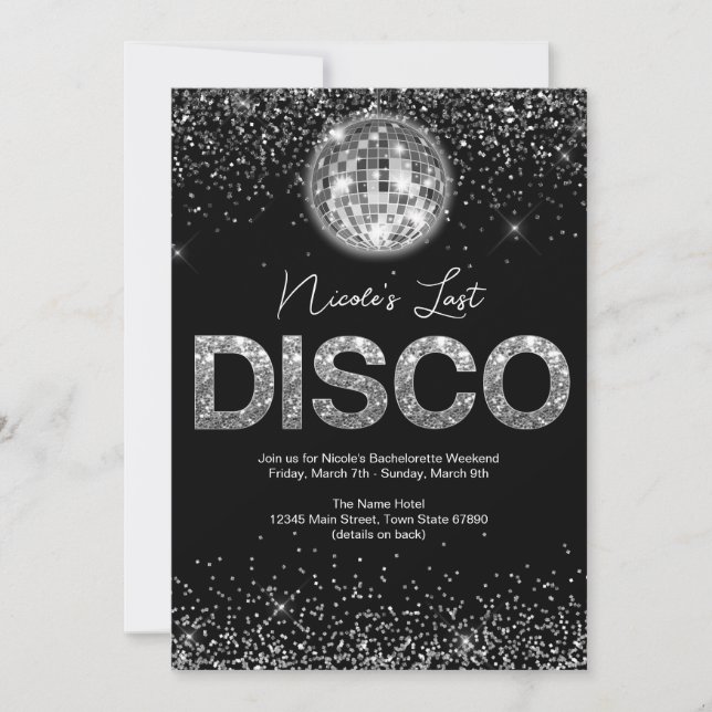 Invitación Última disco glamorosa fin de semana de soltera (Anverso)