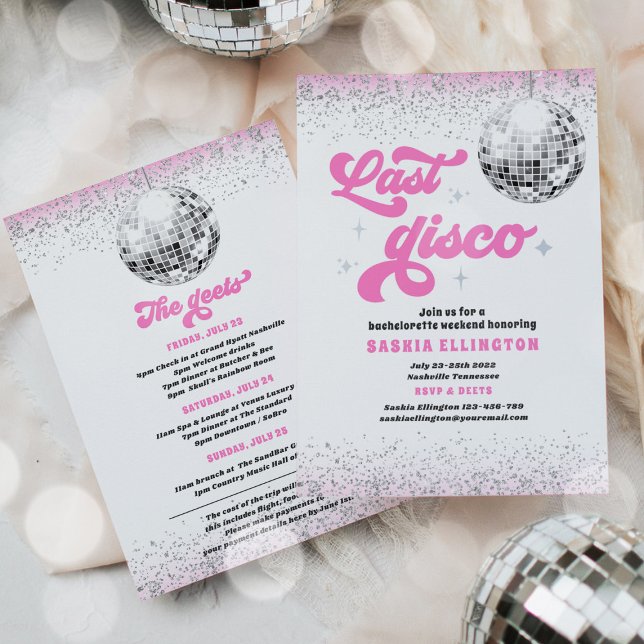 Invitación Última disco Hot Pink Bachelorette Weekend (Subido por el creador)