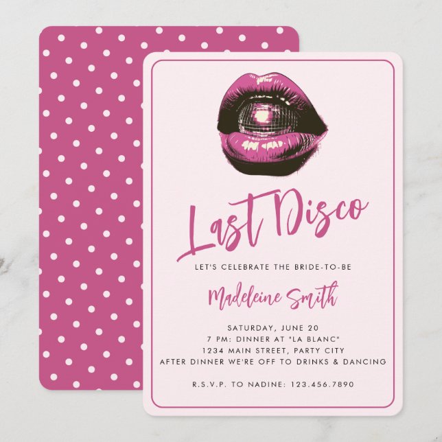 Invitación Última disco Hot Pink Sassy Fun Bachelorette Party (Anverso / Reverso)