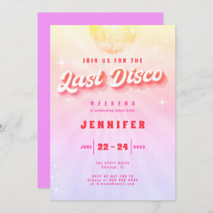 Invitación Última disco Rainbow Retro Bachelorette Weekend