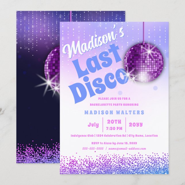 Invitación Última disco retro Bachelorette (Anverso / Reverso)