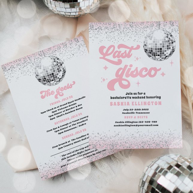 Invitación Última disco Rubor Pink Bachelorette Weekend (Subido por el creador)