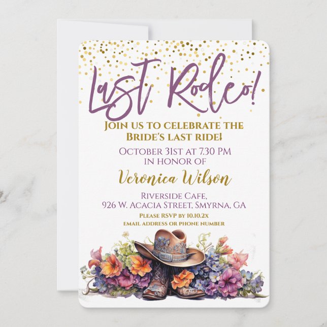 Invitación Última fiesta de Bachelorette Rodeo (Anverso)