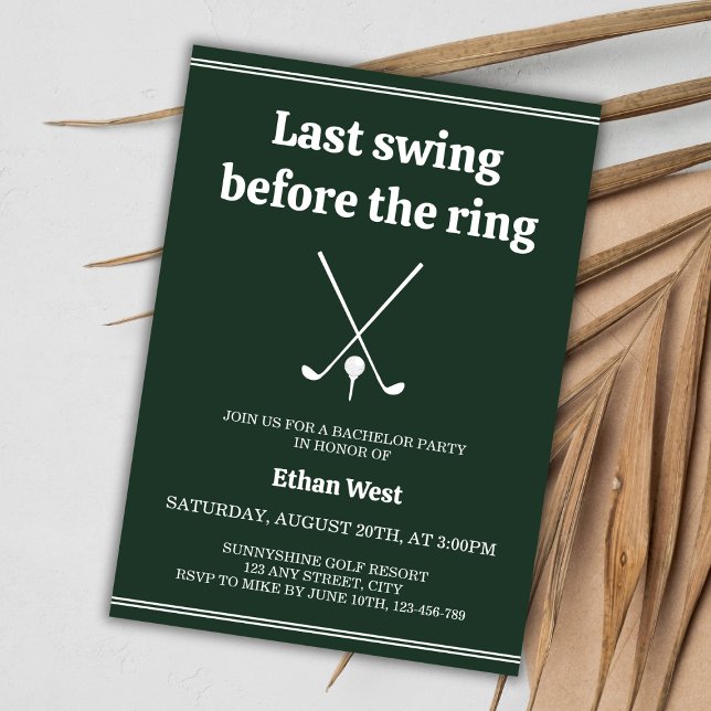 Invitación Última fiesta de bachiller en estilo de golf de Sw (Last Swing Before The Ring Golf Stylish Bachelor Party Invitation green golfing par-tee)