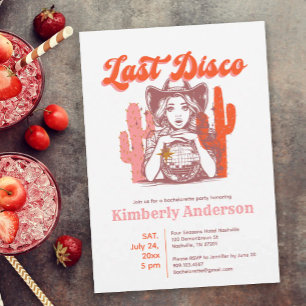 Invitación Última Fiesta de Soltera Disco Retro Chic Vaquera