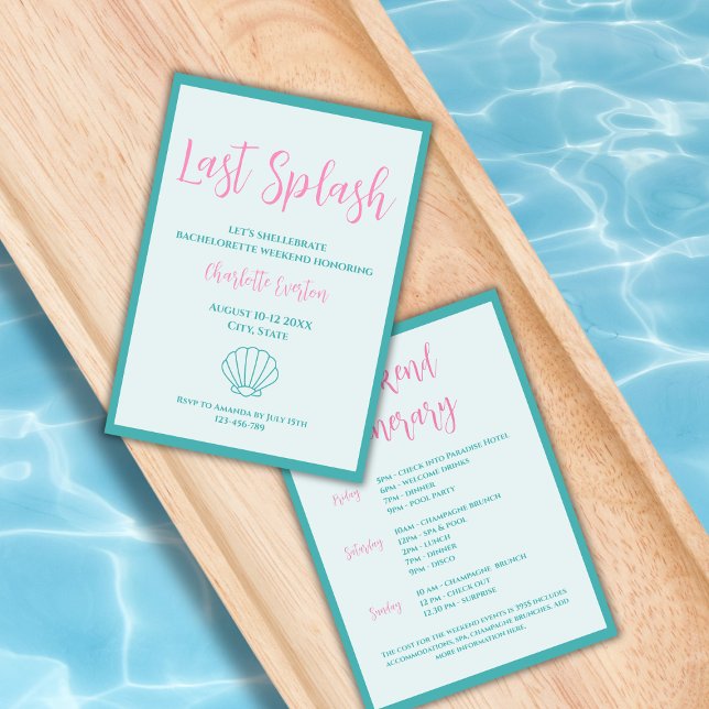 Invitación Última pantalla de Splash Bachelorette Weekend Iti (last splash pool bachelorette party invitation shell weekend itinerary)
