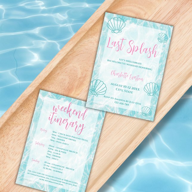 Invitación Última Splash Beach Bachelorette Weekend Itinerari (last splash bachelorette invitation weekend itinerary shell beach bachelorette party)