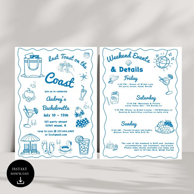 Invitación Última Tostada Azul En La Costa De La Bachelorette (Subido por el creador)