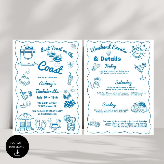 Invitación Última Tostada Azul En La Costa De La Bachelorette (Subido por el creador)