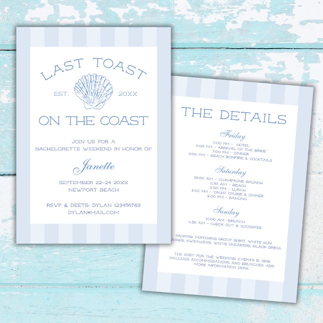 Invitación Última Tostada De Playa En La Costa De La Bachelor (Beach Last Toast On The Coast Bachelorette Weekend Invitation Weekend Itinerary Coastal)