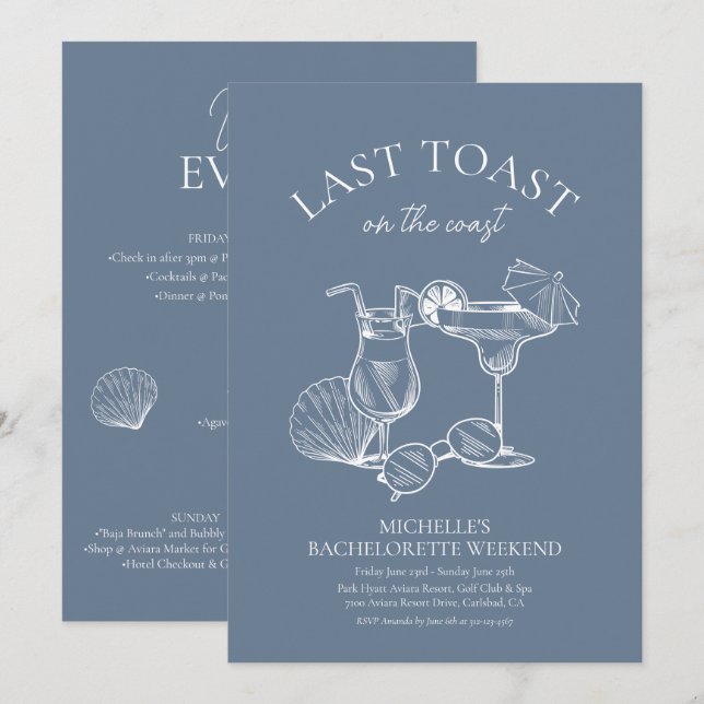 Invitación Última Tostada En El Fin De Semana De Bachelorette (Anverso / Reverso)