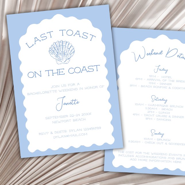 Invitación Última Tostada En El Fin De Semana De Bachelorette (last toast on the coast bachelorette party invitation nautical weekend itinerary chic wavy arch)