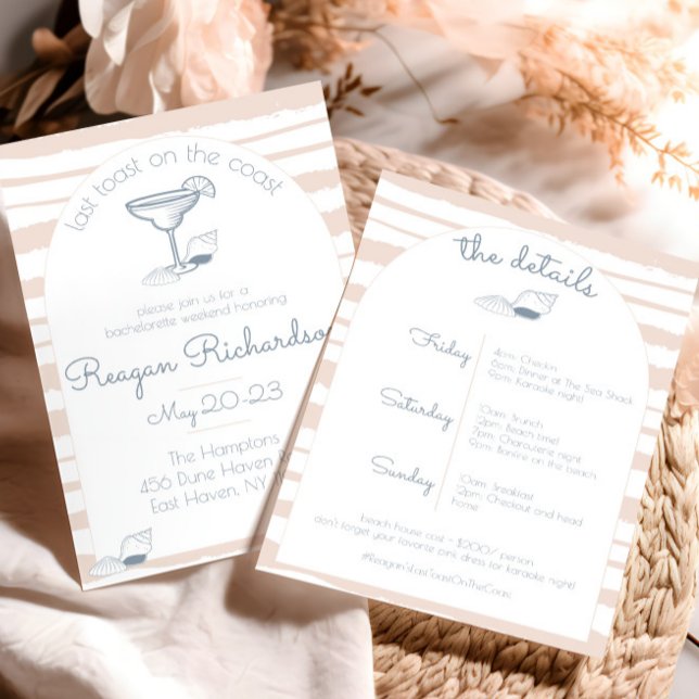 Invitación Última tostada en el fin de semana de la Bachelore (last toast on the coast bachelorette party weekend invitation cute nautical beach girls trip sea )