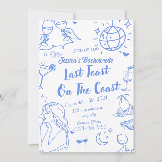 Invitación Última Tostada En La Costa Bachelorette Fiesta De  (Anverso)