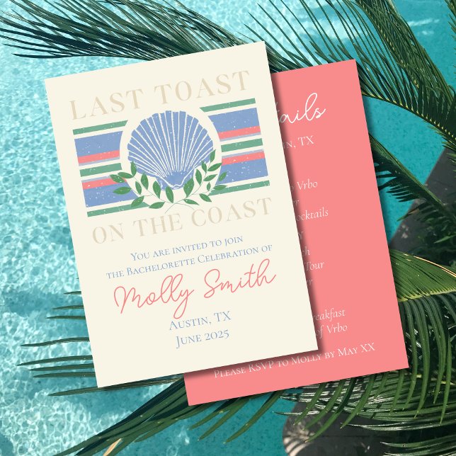 Invitación Última tostada en la costa - Bachelorette Náutica (Last Toast on the Coast invite with modern font - perfect for bachelorette or bridal celebrations!)