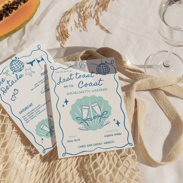 Invitación Última tostada en la Costa de la Bachelorette Week (Last Toast on the Coast Bachelorette Weekend Invitation)