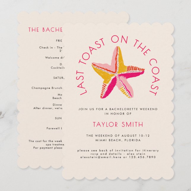 Invitación Última Tostada En La Fiesta De Bachelorette De Coa (Anverso / Reverso)