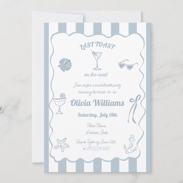 Invitación Última tostada en la fiesta de la soltera costera (Anverso)