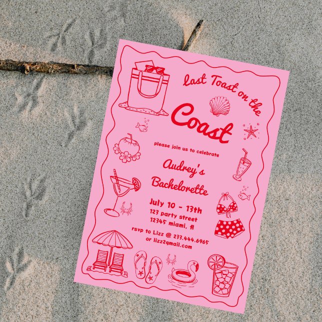 Invitación Última Tostada Rosa En La Costa De La Bachelorette (Subido por el creador)