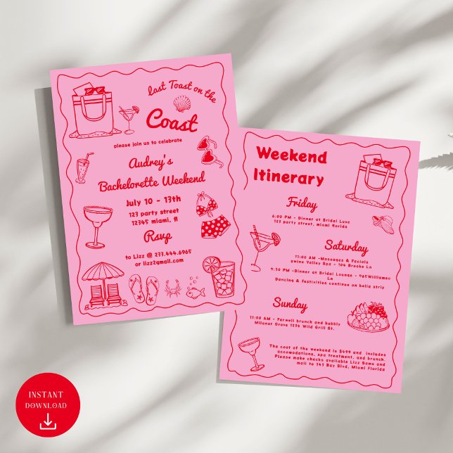 Invitación Última Tostada Rosa En La Costa De La Bachelorette (Subido por el creador)