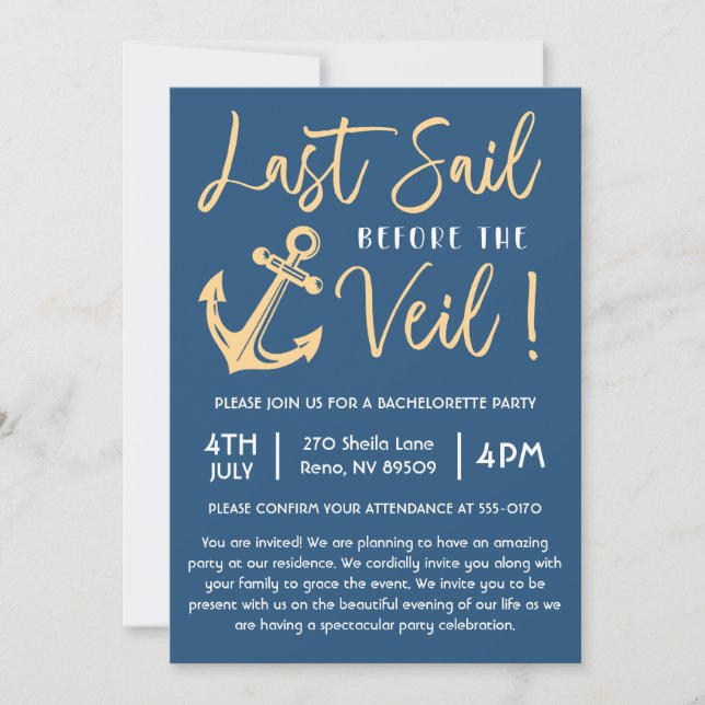 Invitación Última Vela Antes de la Fiesta de Despedida de Sol (Anverso)