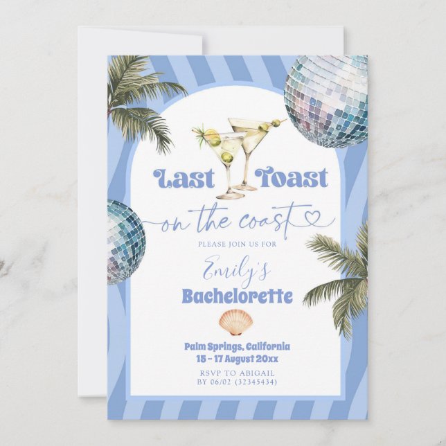 Invitación Último brindis en la costa Bachelorette Itinerario (Anverso)