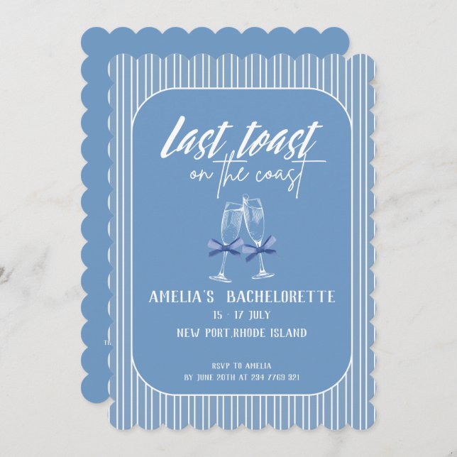 Invitación Último brindis en la costa Blue Bachelorette party (Anverso / Reverso)