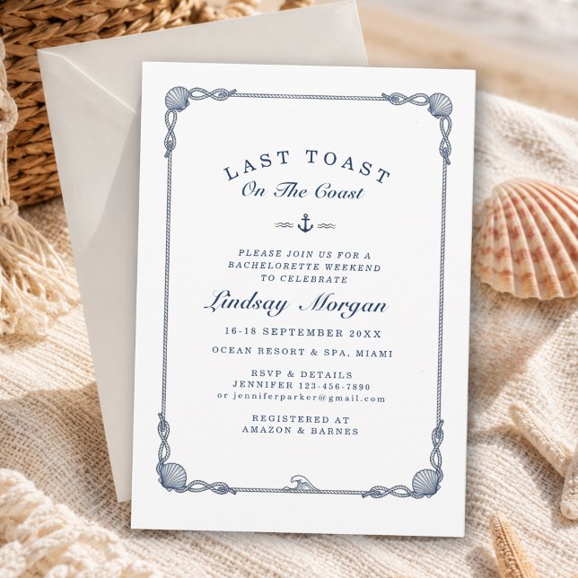 Invitación ¡Último brindis en la costa! Despedida de soltera  (Last Toast on the Coast! Bachelorette Invitation)